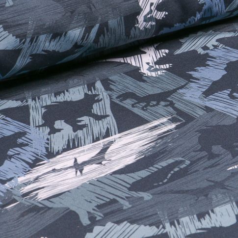 Tissu Softshell Dinosaures sur fond Gris anthracite