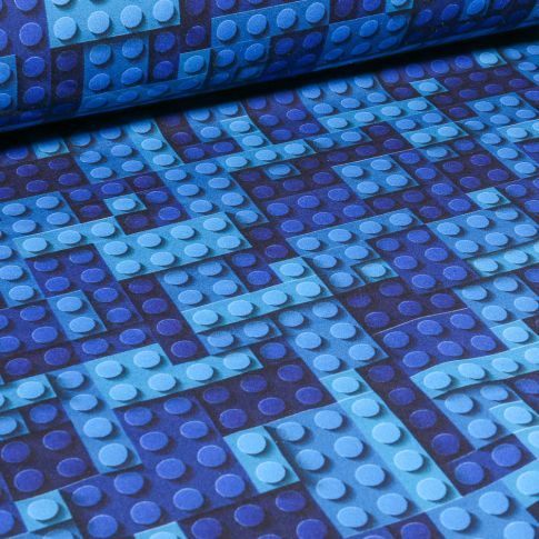 Tissu Softshell Jeux de construction sur fond Bleu