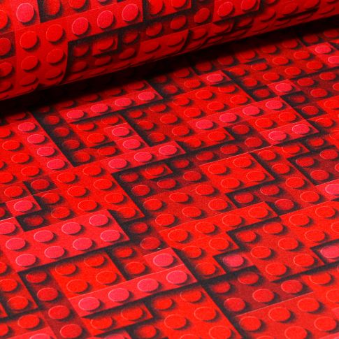 Tissu Softshell Jeux de construction sur fond Rouge