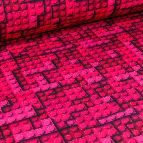 Tissu Softshell Jeux de construction sur fond Rose
