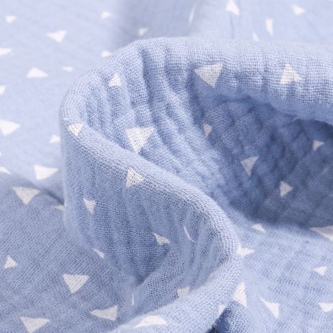 Tissu Double gaze Petits Triangles sur fond Bleu ciel