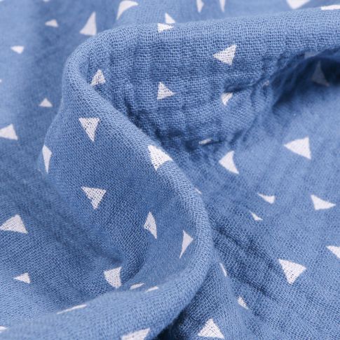 Tissu Double gaze Petits Triangles sur fond Bleu indigo