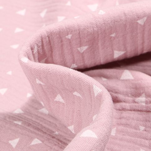 Tissu Double gaze Petits Triangles sur fond Rose pâle