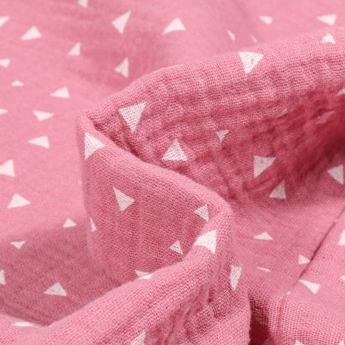 Tissu Double gaze Petits Triangles sur fond Rose