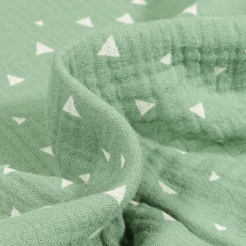 Tissu Double gaze Petits Triangles sur fond Vert d'eau
