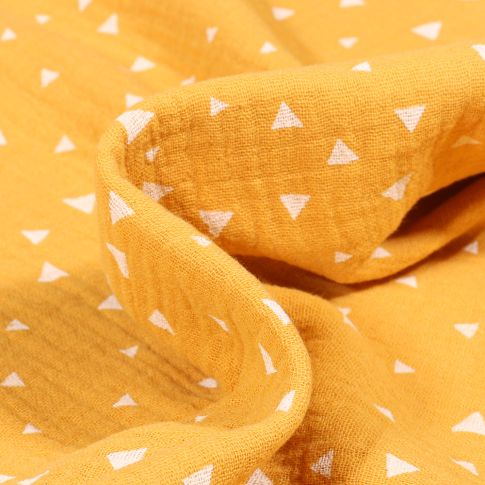 Tissu Double gaze Petits Triangles sur fond Jaune