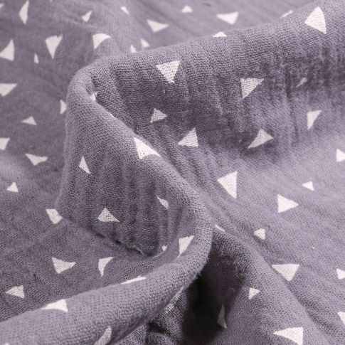 Tissu Double gaze Petits Triangles sur fond Gris foncé