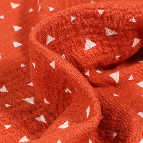 Tissu Double gaze Petits Triangles sur fond Orange