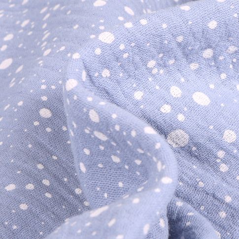 Tissu Double gaze Petits et moyens pois sur fond Bleu ciel