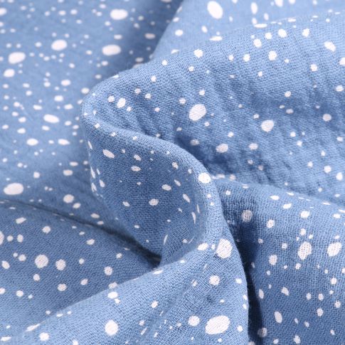 Tissu Double gaze Petits et moyens pois sur fond Bleu