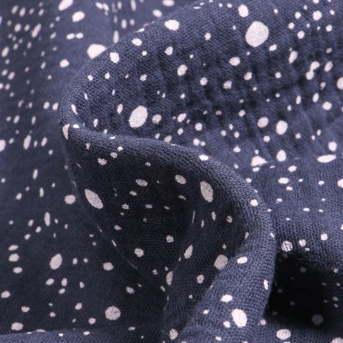 Tissu Double gaze Petits et moyens pois sur fond Bleu marine