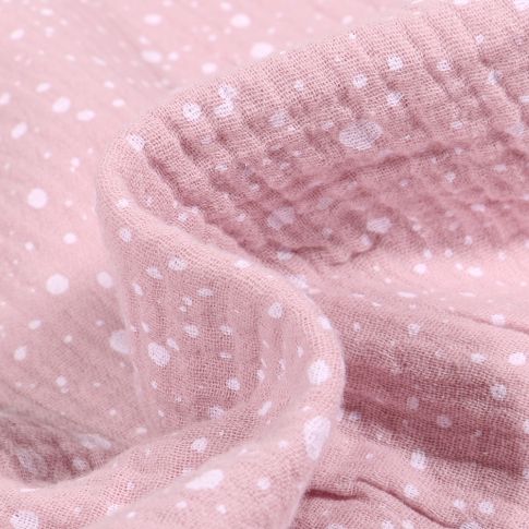 Tissu Double gaze Petits et moyens pois sur fond Rose pâle