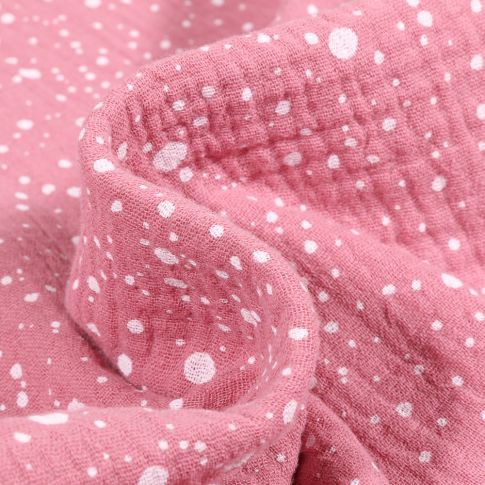 Tissu Double gaze Petits et moyens pois sur fond Rose