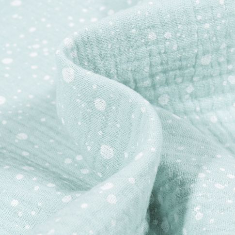 Tissu Double gaze Petits et moyens pois sur fond Vert menthe clair