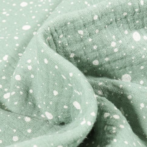 Tissu Double gaze Petits et moyens pois sur fond Vert d'eau