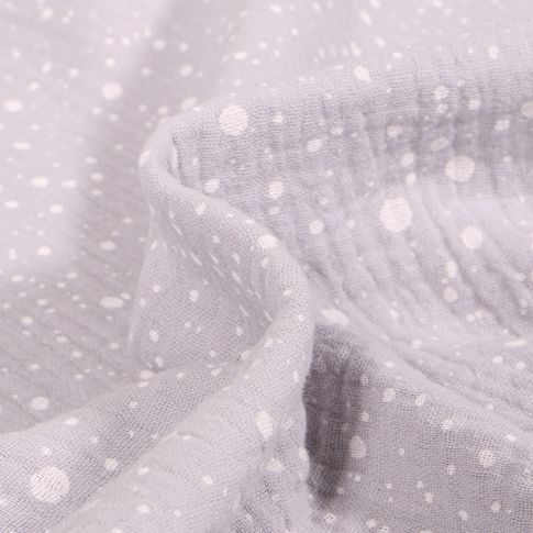 Tissu Double gaze Petits et moyens pois sur fond Gris clair