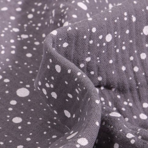 Tissu Double gaze Petits et moyens pois sur fond Gris anthracite