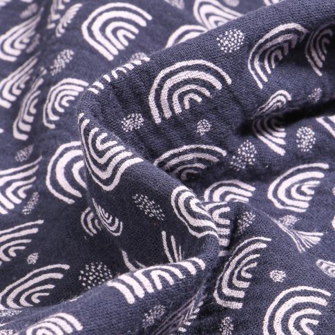 Tissu Double gaze imprimé Arc en ciel sur fond Bleu marine
