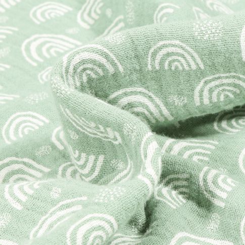 Tissu Double gaze imprimé Arc en ciel sur fond Vert menthe clair