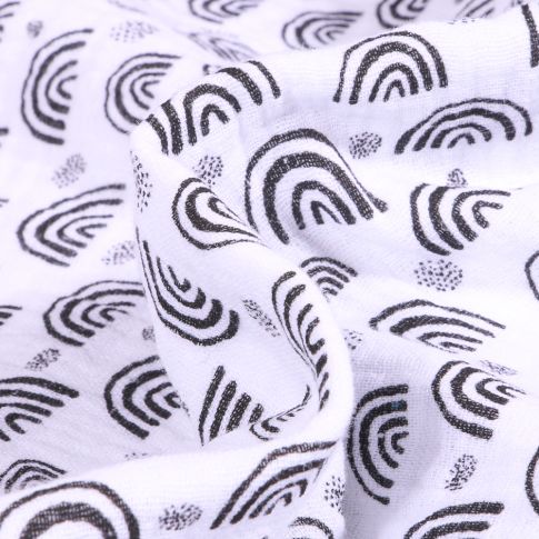 Tissu Double gaze imprimé Arc en ciel sur fond Blanc