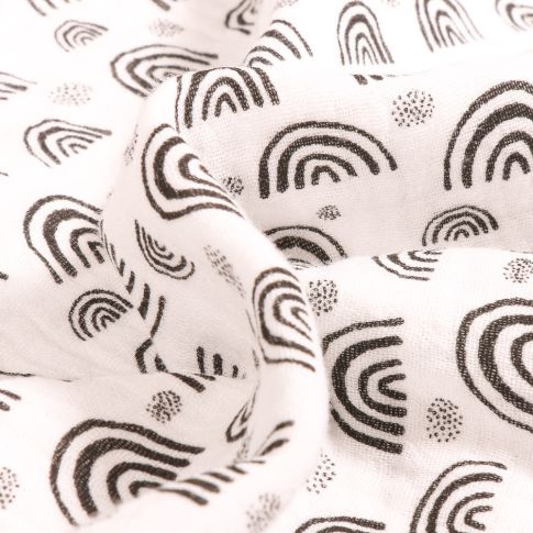 Tissu Double gaze imprimé Arc en ciel sur fond Blanc cassé