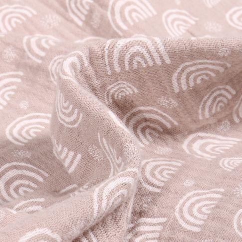 Tissu Double gaze imprimé Arc en ciel sur fond Beige