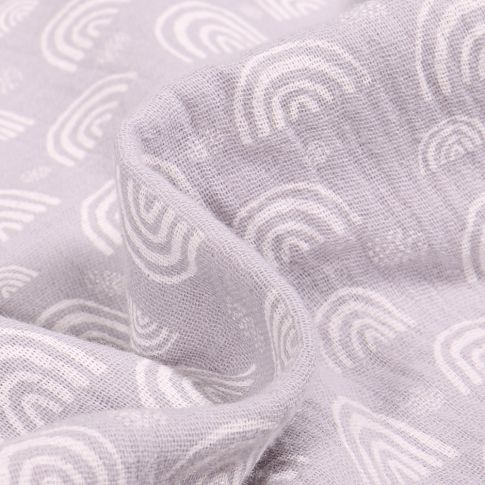 Tissu Double gaze imprimé Arc en ciel sur fond Gris clair