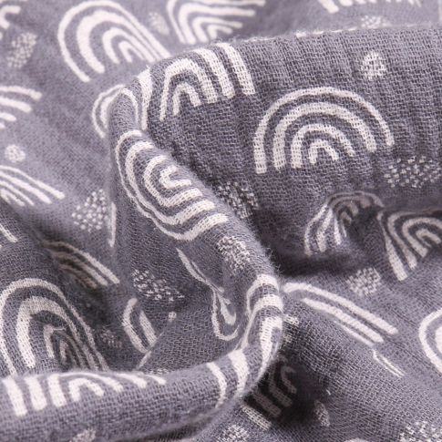 Tissu Double gaze imprimé Arc en ciel sur fond Gris anthracite