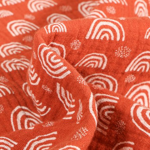 Tissu Double gaze imprimé Arc en ciel sur fond Orange