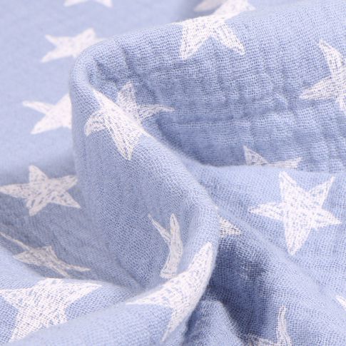 Tissu Double gaze Etoiles 2.5 cm sur fond Bleu ciel
