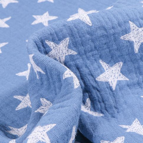 Tissu Double gaze Etoiles 2.5 cm sur fond Bleu