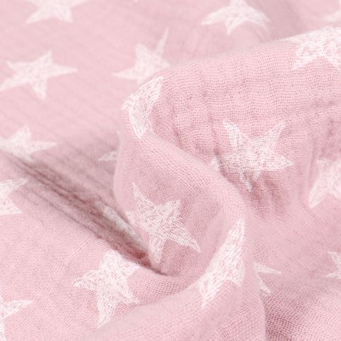 Tissu Double gaze Etoiles 2.5 cm sur fond Rose clair