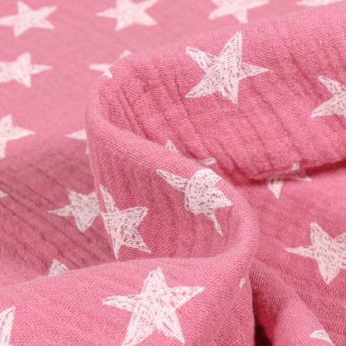 Tissu Double gaze Etoiles 2.5 cm sur fond Rose