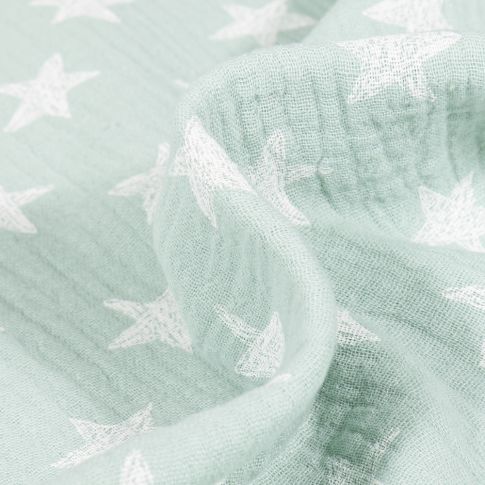 Tissu Double gaze Etoiles 2.5 cm sur fond Vert menthe clair