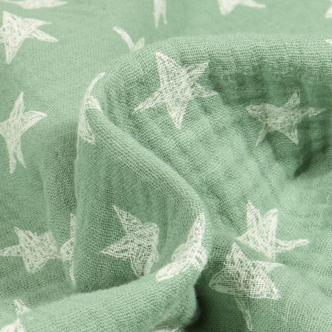 Tissu Double gaze Etoiles 2.5 cm sur fond Vert d'eau