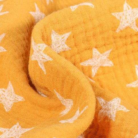 Tissu Double gaze Etoiles 2.5 cm sur fond Jaune