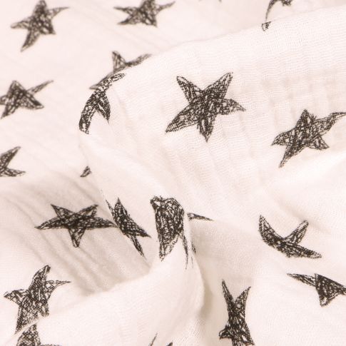 Tissu Double gaze Etoiles 2.5 cm sur fond Blanc cassé