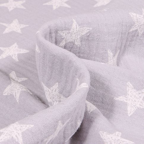 Tissu Double gaze Etoiles 2.5 cm sur fond Gris clair