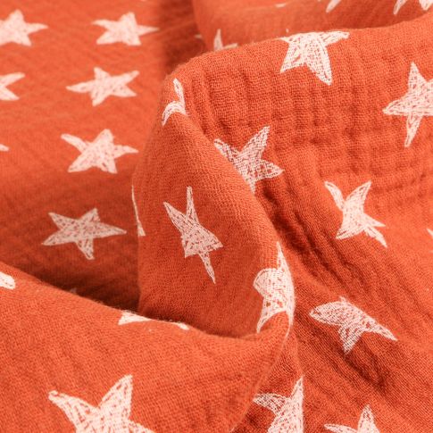 Tissu Double gaze Etoiles 2.5 cm sur fond Orange