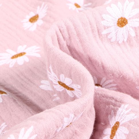 Tissu Double gaze Marguerite sur fond Rose pâle