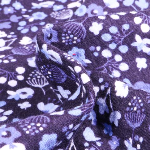 Tissu Double gaze imprimé Fleuris sur fond Violet