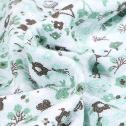 Tissu Double gaze imprimé Fleuris sur fond Vert menthe clair