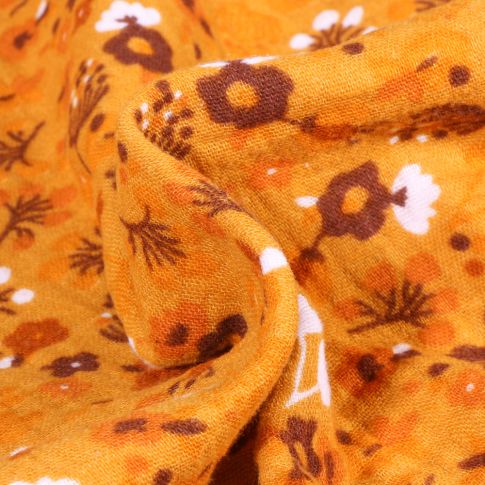 Tissu Double gaze imprimé Fleuris sur fond Jaune