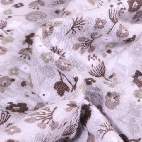 Tissu Double gaze imprimé Fleuris sur fond Gris