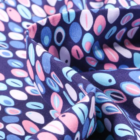 Tissu Coton imprimé LittleBird Motifs abstraits multicolores sur fond Bleu