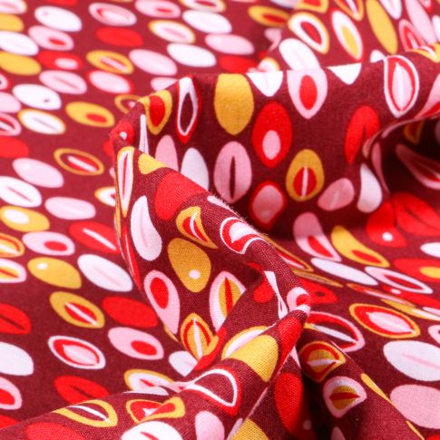 Tissu Coton imprimé LittleBird Motifs abstraits multicolores sur fond Rouge