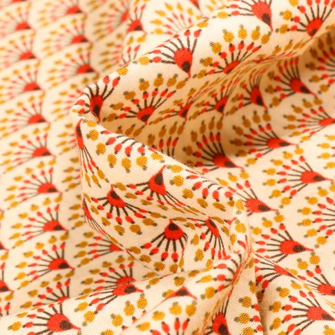 Tissu Coton imprimé LittleBird Eventails fleuris sur fond Jaune pastel