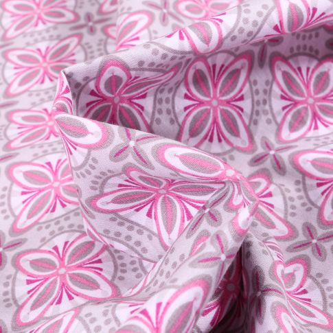 Tissu Coton imprimé LittleBird Losanges fleuris sur fond Gris clair