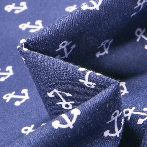 Tissu Coton imprimé Ancre marine sur fond Bleu marine