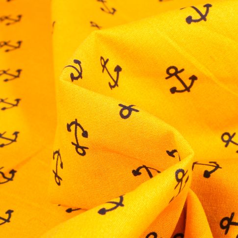 Tissu Coton imprimé Ancre marine sur fond Jaune